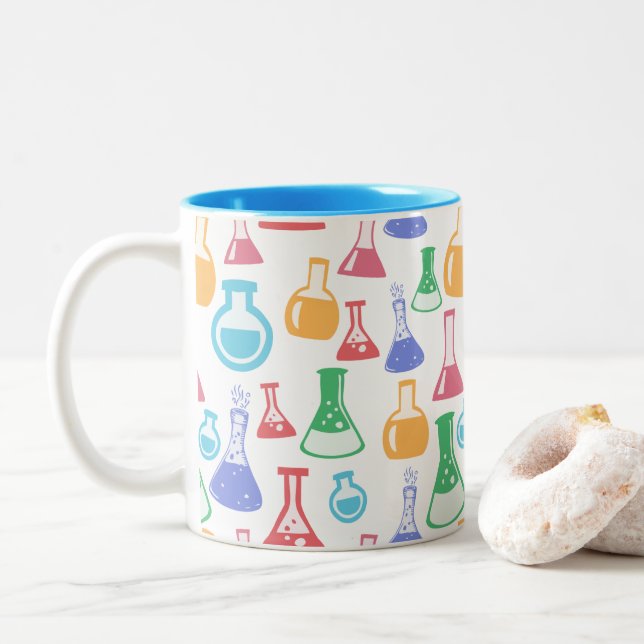 Farbige Wissenschaft / Chemie-Muster Zweifarbige Tasse (Mit Donut)