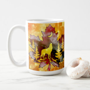 Farbige Wolf-Silhouette mit nächtlichem Sky-Design Kaffeetasse