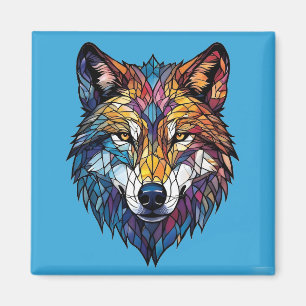 Farbige Wolfssilhouette in Mosaik-Buntglas Magnet