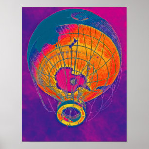 Farbige World Globe Balloon, Lila Sky Poster