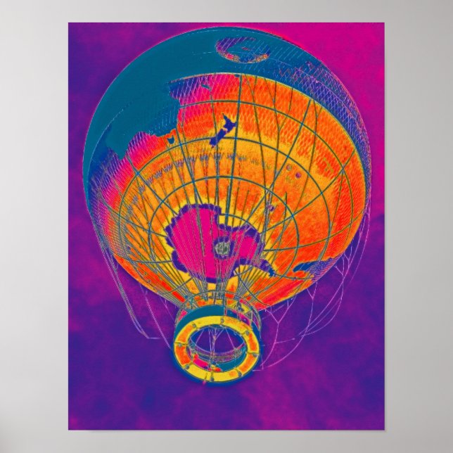 Farbige World Globe Balloon, Lila Sky Poster (Vorne)