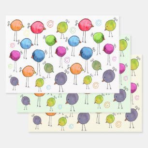Farbige wunderliche Vögel Geschenkpapier Set