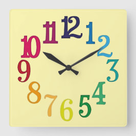 Farbige Zahlen Quadratische Wanduhr