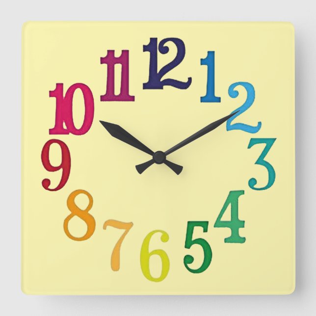 Farbige Zahlen Quadratische Wanduhr (Vorderseite)
