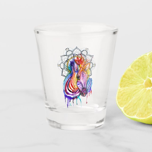 Farbige Zebra mit Mandella Schnapsglas (Vorderseite)