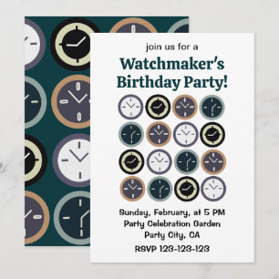 Farbige Zeit Uhr Muster Uhrmacher Geburtstag Einladung