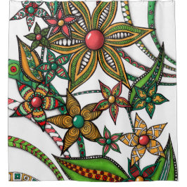 Farbige Zentangle-Wildblumen-Duschvorhang - Vi Duschvorhang