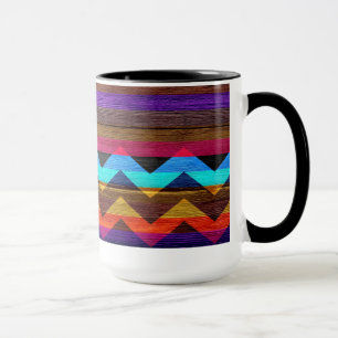 Farbige Zickzack Streifen auf Holz #8 Tasse