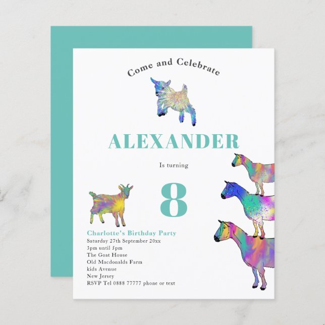 Farbige Ziegen Wasserfarbe Geburtstagsparty (Vorne/Hinten)