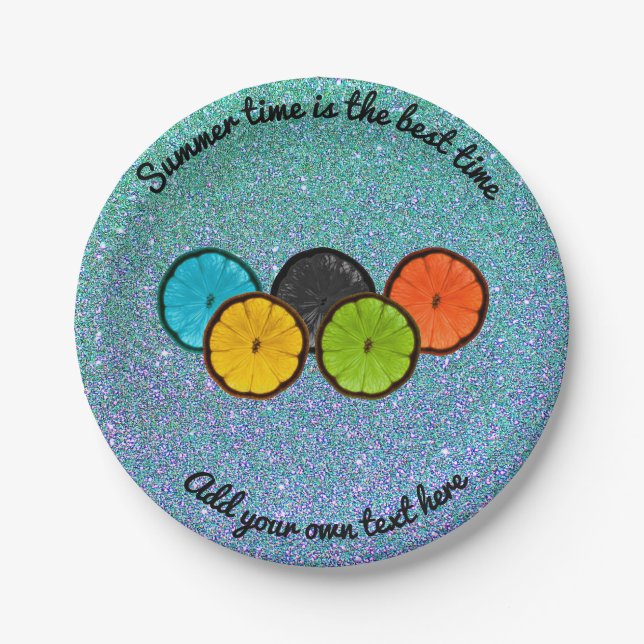 Farbige Zitrusscheiben Papier Party Teller (Vorderseite)