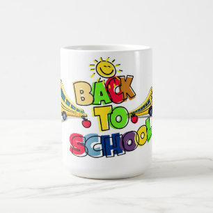 Farbige Zurück-in-die-Schule-Cartoon-Gestaltung mi Kaffeetasse