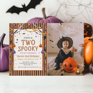 Farbige Zwei Gruselige Halloween Geburtstagsfoto Einladung