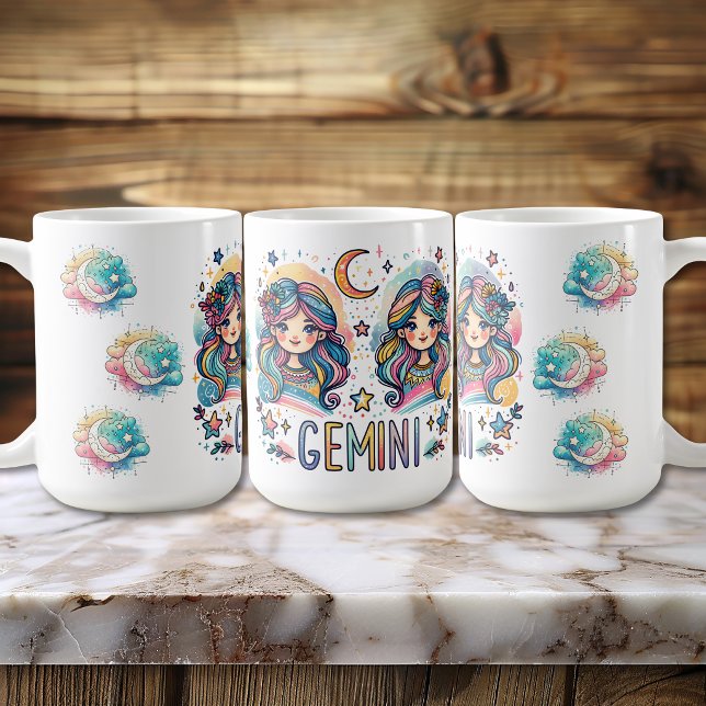 Farbige Zwillinge Astrologie Sternzeichen Zwilling Kaffeetasse (Colorful Gemini Astrology Zodiac Twin Girls Coffee Mug)
