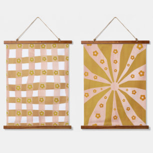 Farbiger 70er-Stil Wandteppich Mit Holzrahmen