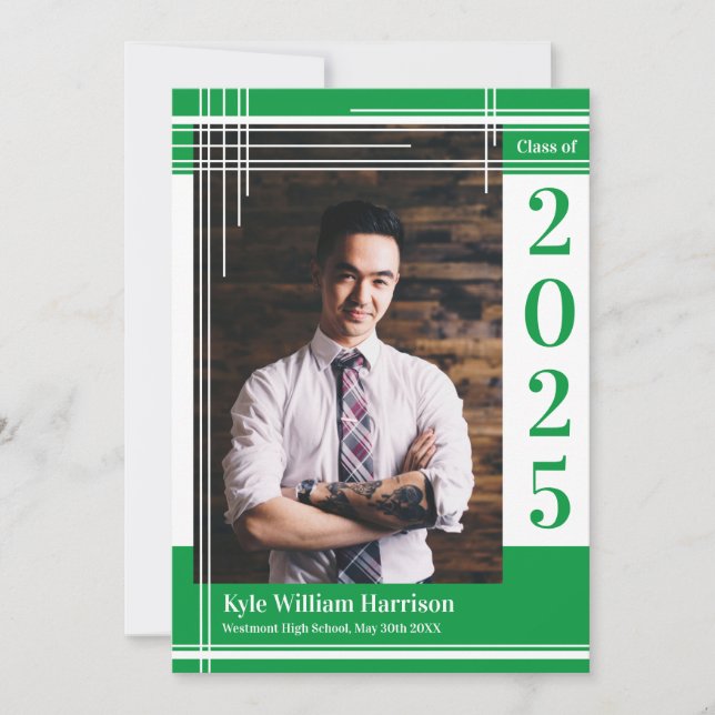 Farbiger Abschluss in der Weißen Schule Kariert Einladung (Vorderseite)