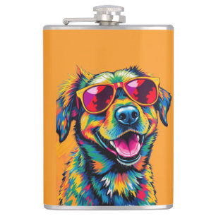 Farbiger abstrakter Hund mit Sonnenbrille Flachmann