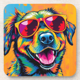 Farbiger abstrakter Hund mit Sonnenbrille Getränkeuntersetzer