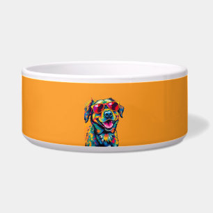 Farbiger abstrakter Hund mit Sonnenbrille Napf