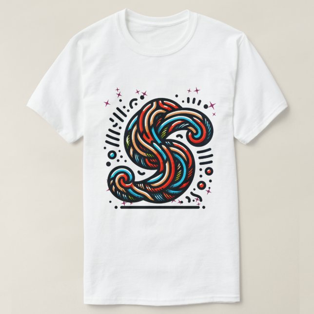 Farbiger Abstrakter Swirl-Buchstabe "S" T-Shirt (Design vorne)