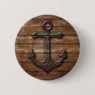 Farbiger Anker auf Holztextur Button