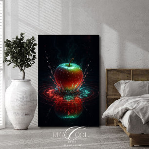 Farbiger Apfelsplash in geometrischen Energieringe Poster