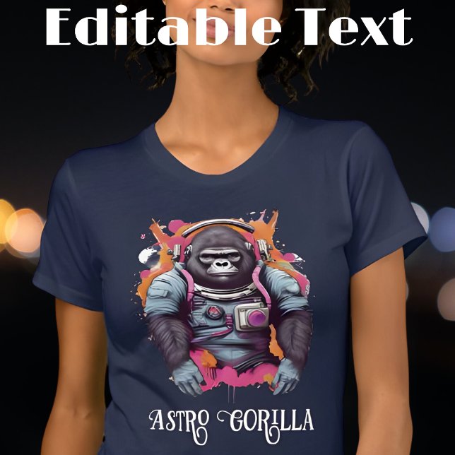 Farbiger Astronaut Gorilla bearbeitbarer Text T-Shirt (Von Creator hochgeladen)