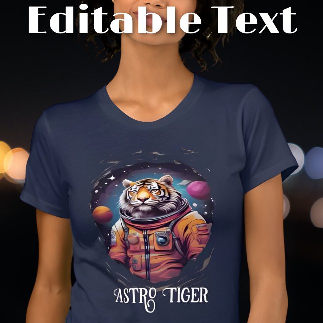 Farbiger Astronaut Tiger bearbeitbarer Text T-Shirt (Von Creator hochgeladen)