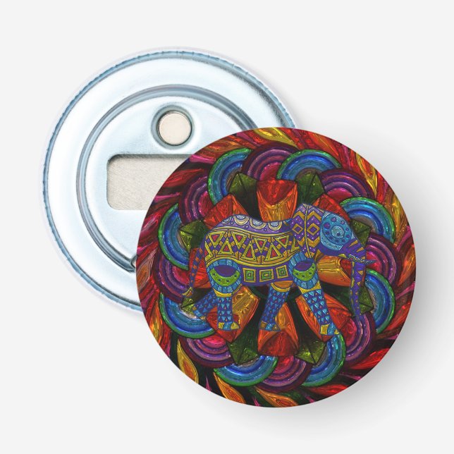 Farbiger, aufwendiger Elefant und Mandala Flaschenöffner (Vorderseite)