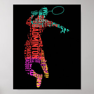 Farbiger Badmintonspieler _ Shuttle Racket _ Badmi Poster