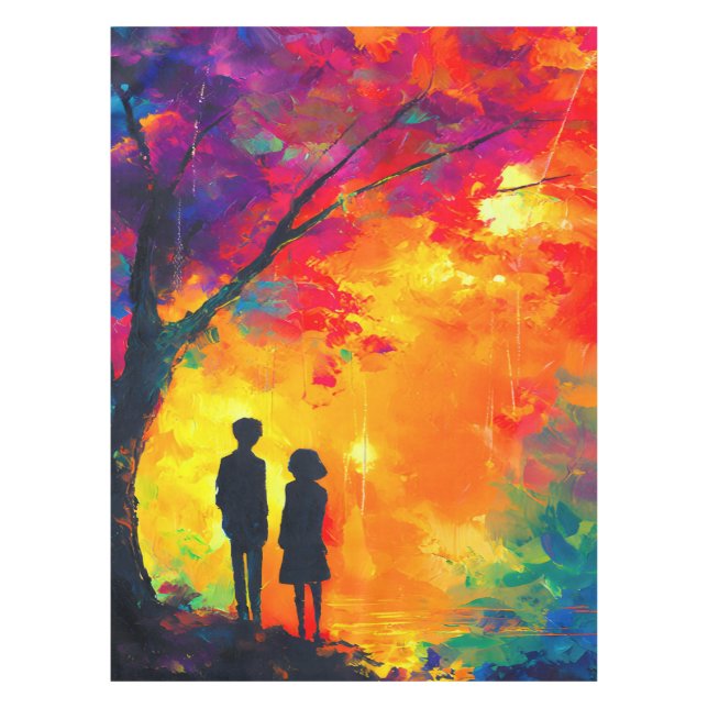 Farbiger Baum der Liebe Tischdecke (Vorderseite)
