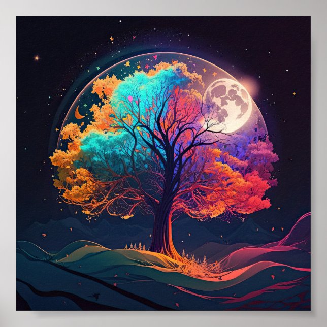 Farbiger Baum Monte Galaxy Fantasie Poster (Vorne)
