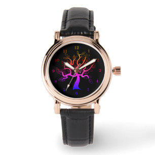 Farbiger Baum Schwarze Uhr