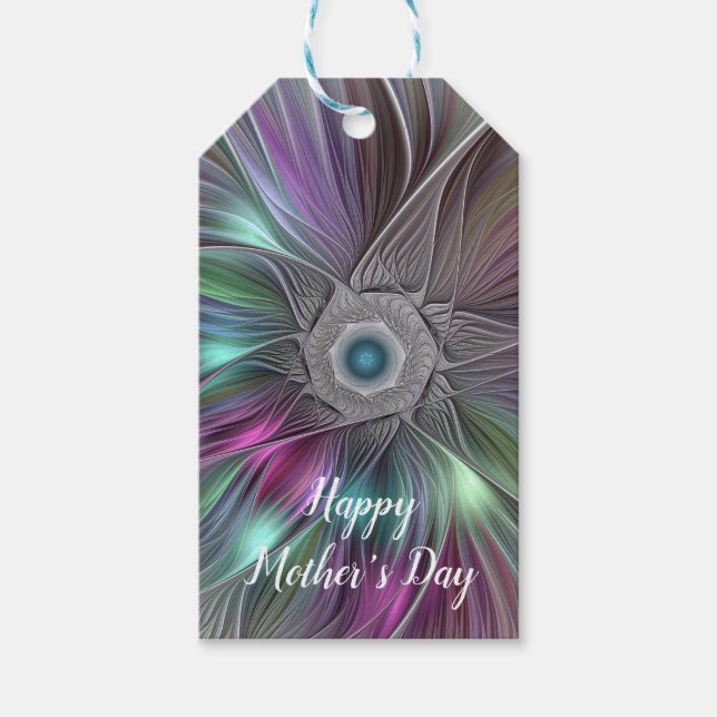 Farbiger Big Blume Abstrakter Trippy Fraktal Text Geschenkanhänger (Vorderseite)