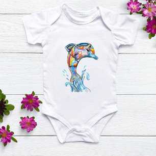 Farbiger Bleistift Delfin springt aus dem Wasser Baby Strampler