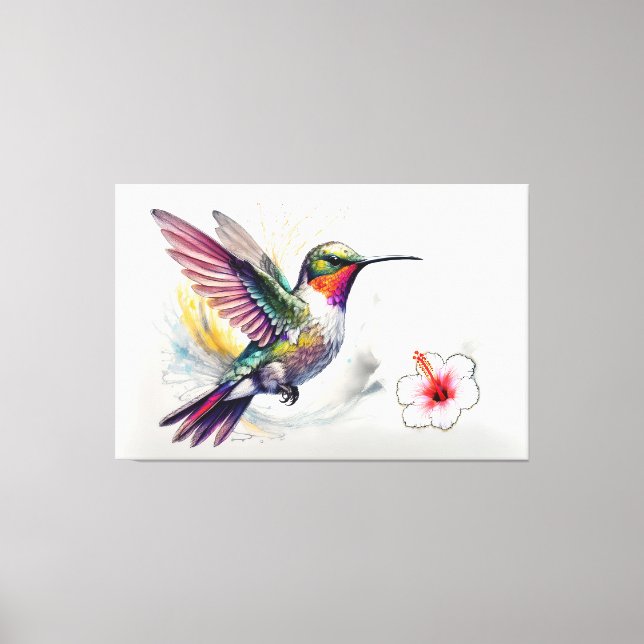 Farbiger Bleistift Hummingbird mit Blume Leinwanddruck (Vorderseite)