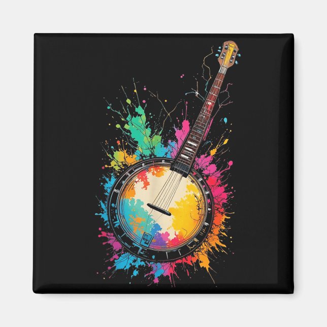 Farbiger Bluegrass-Banjo-Farbkleckse Musik Liebe Magnet (Vorne)