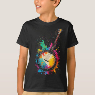 Farbiger Bluegrass-Banjo-Farbkleckse Musikliebe T-Shirt