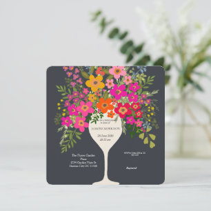 Farbiger Blumiger Weinglas Junggesellinnenabschied Save The Date