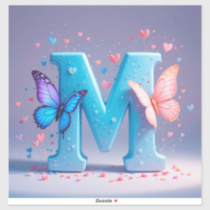 Farbiger Buchstabe M mit Schmetterlingen Aufkleber