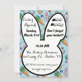 Farbiger Cartoon Bunny Carrot & Ostereier Blüte Einladung