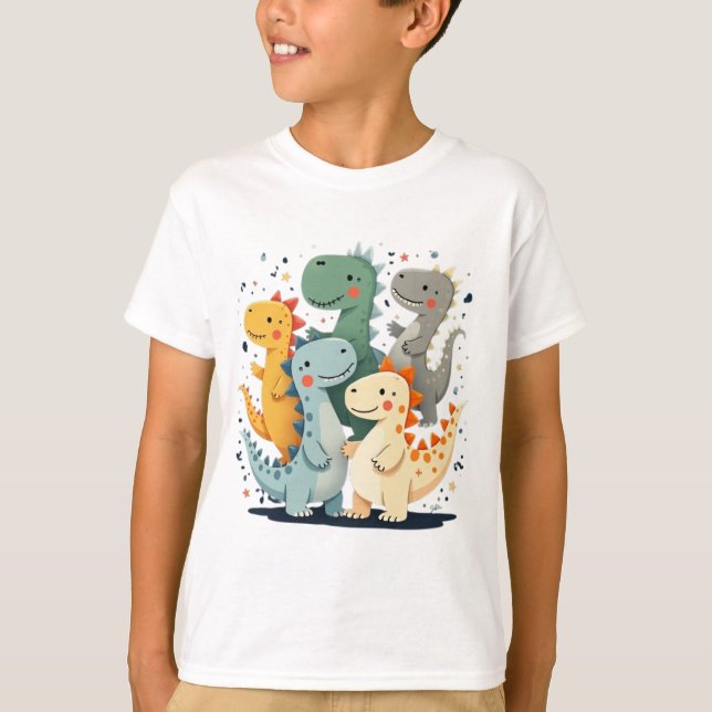 Farbiger Cartoon Dinosaurier Kinder T - Shirt (Vorderseite)