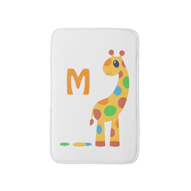 Farbiger Cartoon Giraffe Monogram Badematte (Vorderseite Vertikal)