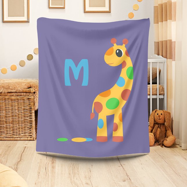 Farbiger Cartoon Giraffe Monogram Fleecedecke (Von Creator hochgeladen)
