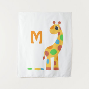 Farbiger Cartoon Giraffe Monogram Wandteppich