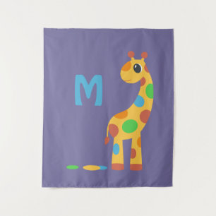 Farbiger Cartoon Giraffe Monogram Wandteppich