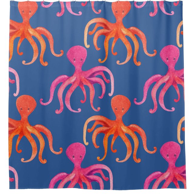Farbiger Cartoon Octopus Wasserfarben Muster Duschvorhang (Vorderseite)