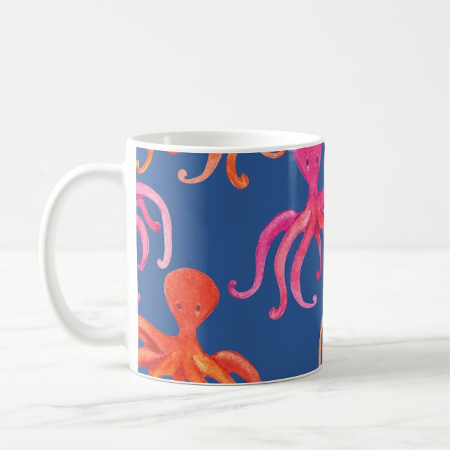 Farbiger Cartoon Octopus Wasserfarben Muster Kaffeetasse (Links)