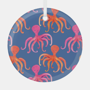 Farbiger Cartoon Octopus Wasserfarben Muster Ornament Aus Glas