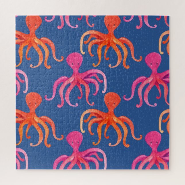 Farbiger Cartoon Octopus Wasserfarben Muster Puzzle (Vertikal)