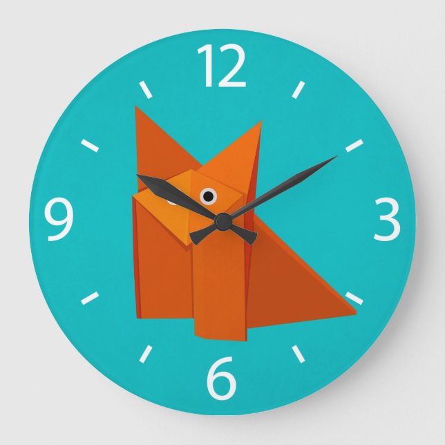 Farbiger Cartoon Origami Fox Niedliche Kinder Große Wanduhr (Vorderseite)